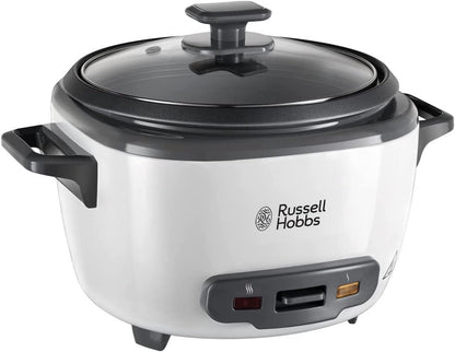 Russell Hobbs 27040 Large Rice Cooker - Up to 14 Servings with Steamer Basket, Measuring Cup and Spoon Included, Dishwasher Safe Parts, 500 W, White