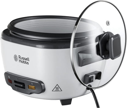 Russell Hobbs 27040 Large Rice Cooker - Up to 14 Servings with Steamer Basket, Measuring Cup and Spoon Included, Dishwasher Safe Parts, 500 W, White
