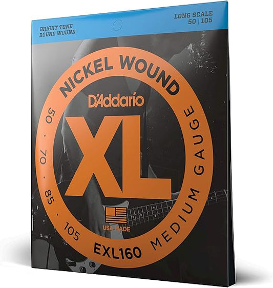 D'Addario EXL160 Electric Bass Guitar Strings, Nickel Wound, Medium, 50-105, XL